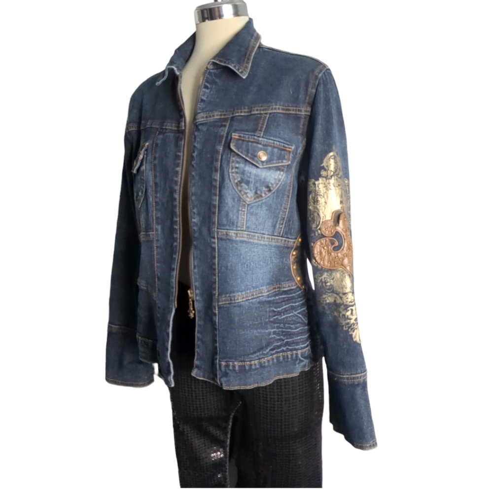 D G Dianna Fancy Blue Dennin Embellished Jacket Size M